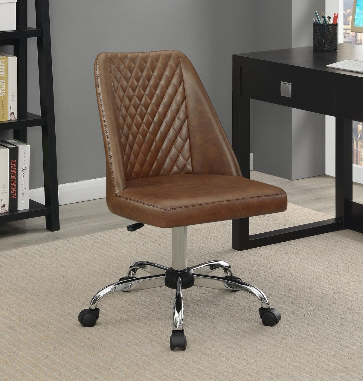 Althea Upholstered Tufted Back Office Chair Brown And Chrome