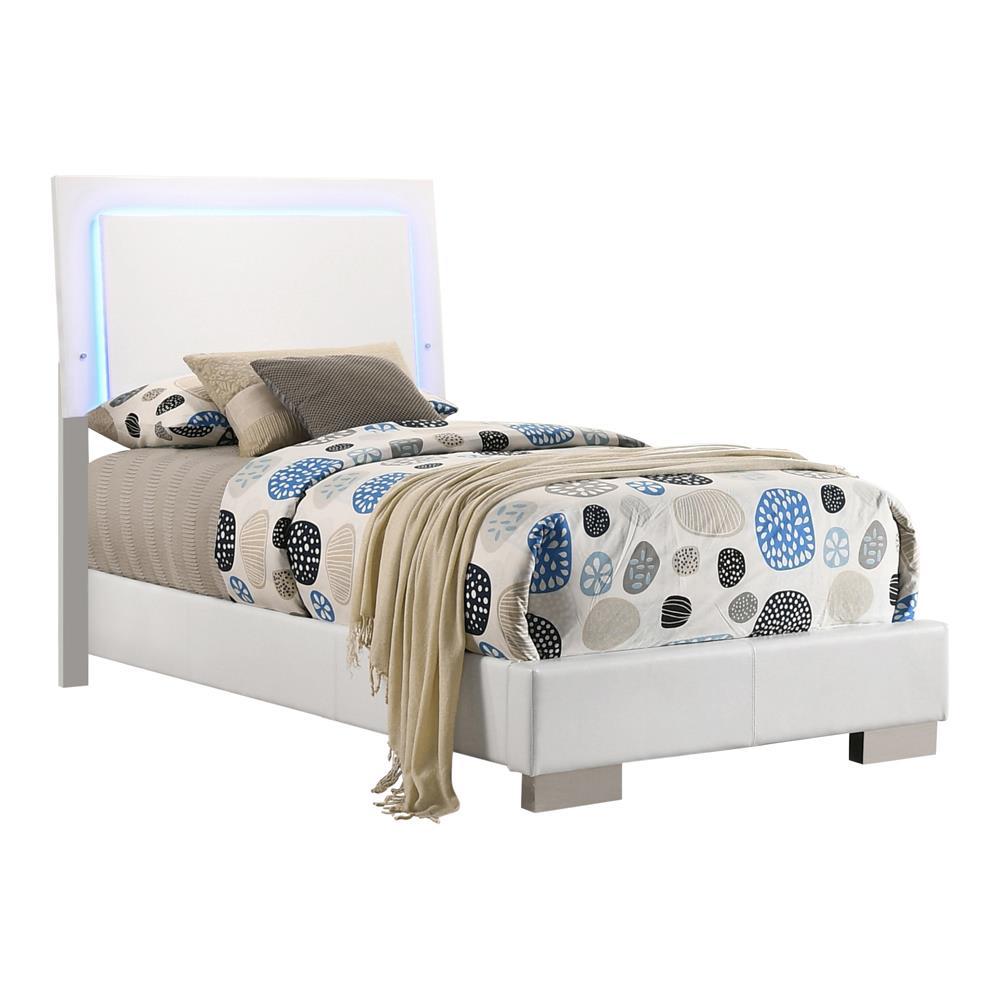 Felicity Twin Panel Bed With Led Lighting Glossy White