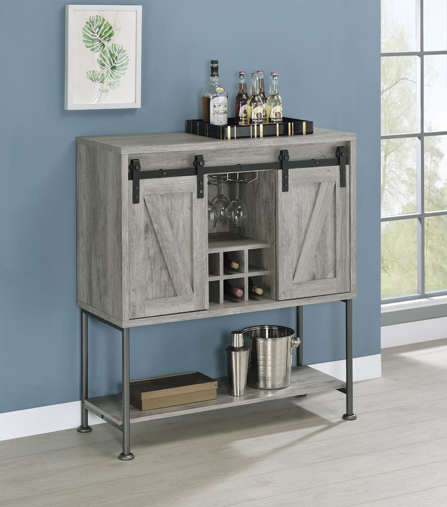 Claremont Sliding Door Bar Cabinet With Lower Shelf Grey Driftwood