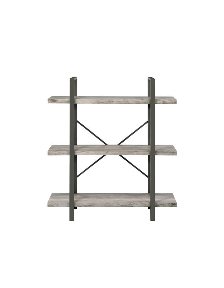 Cole 3-Shelf Bookcase Grey Driftwood And Gunmetal