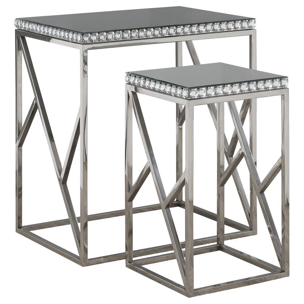 Betsy 2-Piece Mirror Top Nesting Tables Silver