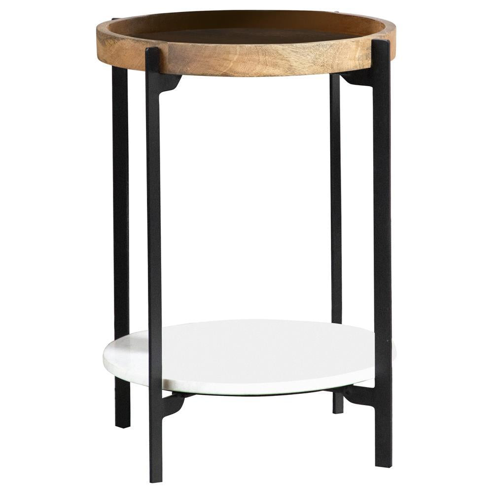 Adhvik Round Accent Table With Marble Shelf Natural And Black