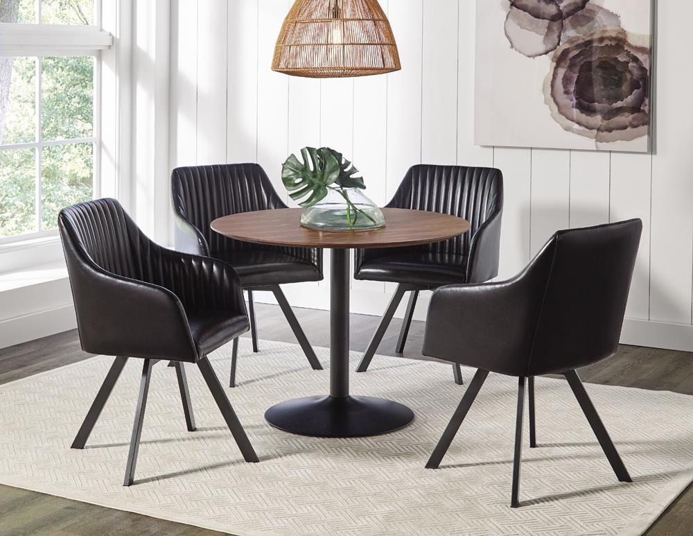 Arika Tufted Sloped Arm Swivel Dining Chair Black And Gunmetal