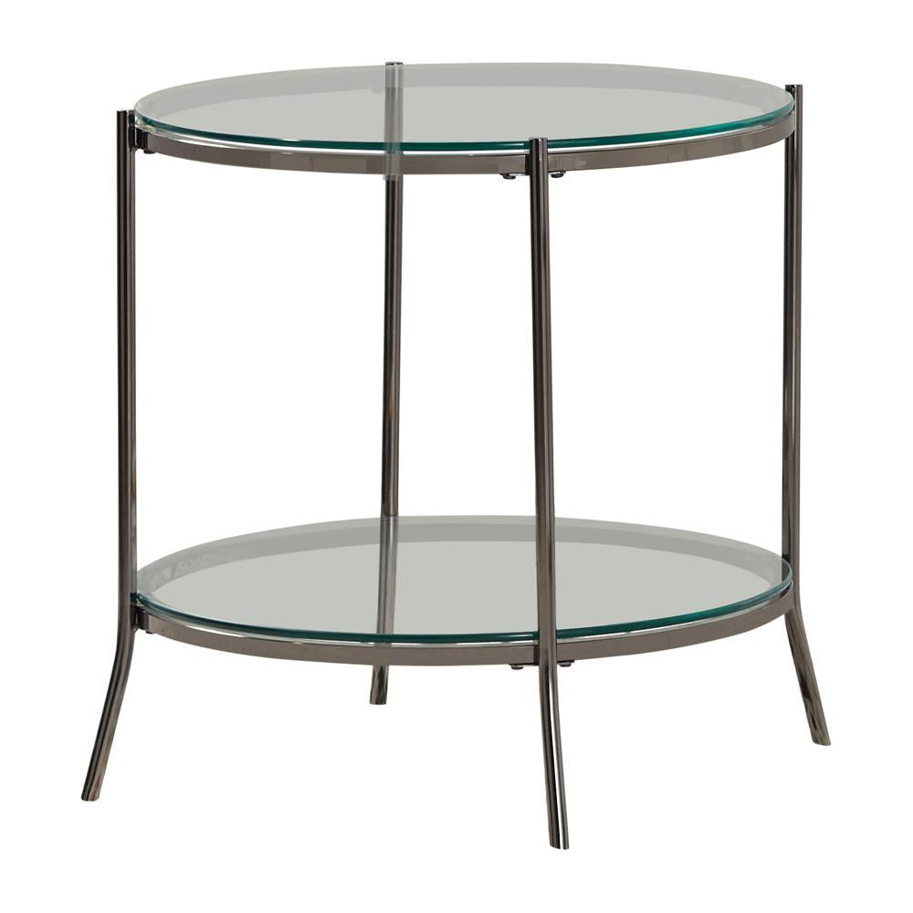 Laurie Round Glass Top End Table Black Nickel And Clear