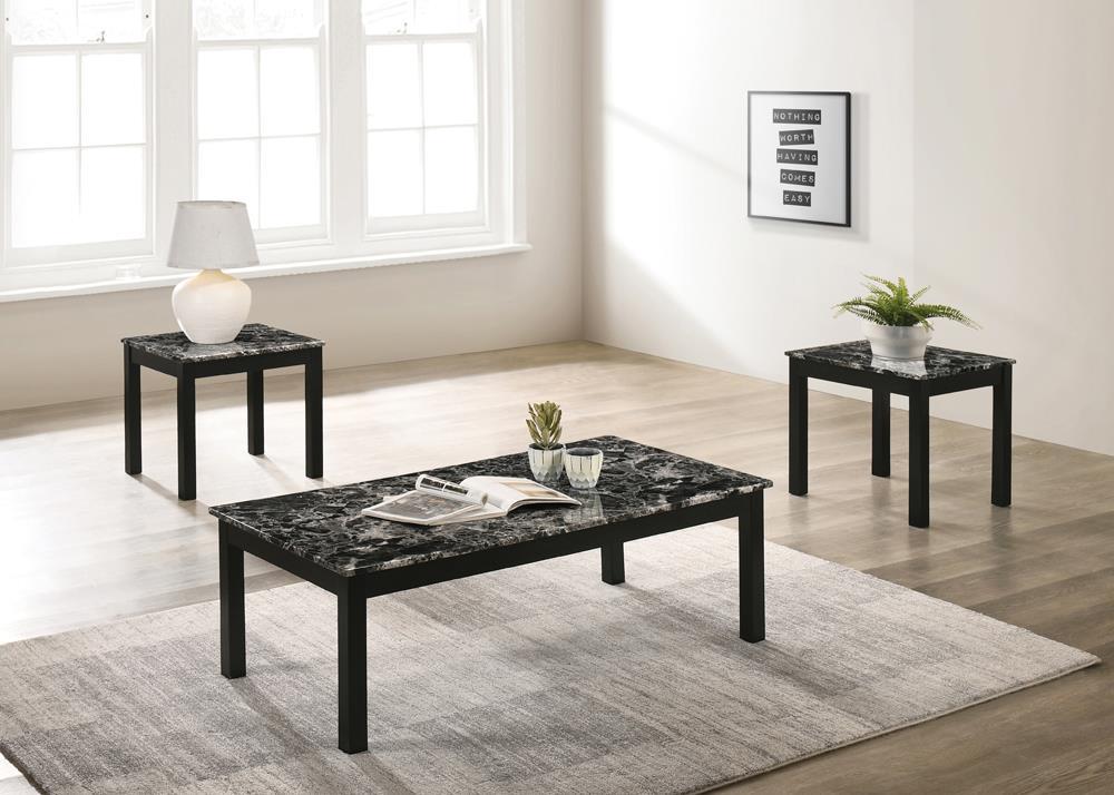 Darius Faux Marble Rectangle 3-Piece Occasional Table Set Black