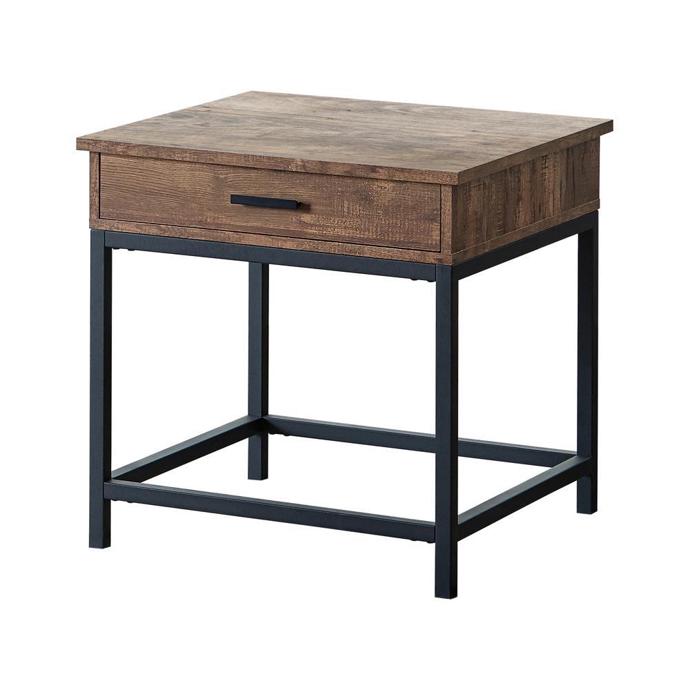 Byers Square 1-Drawer End Table Brown Oak And Sandy Black