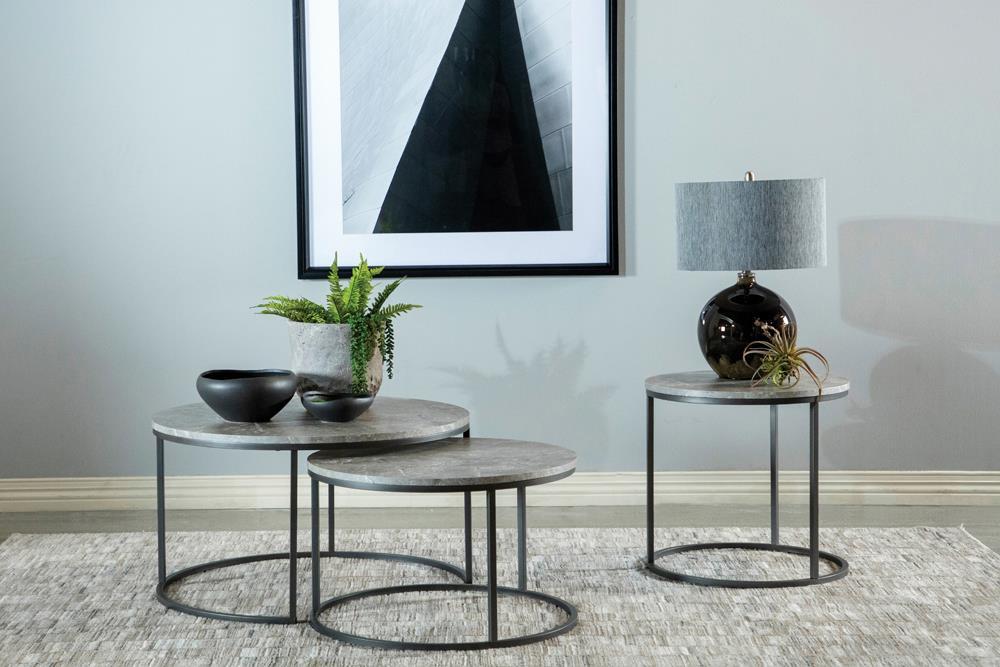 Lainey Faux Marble Round Top End Table Grey And Gunmetal