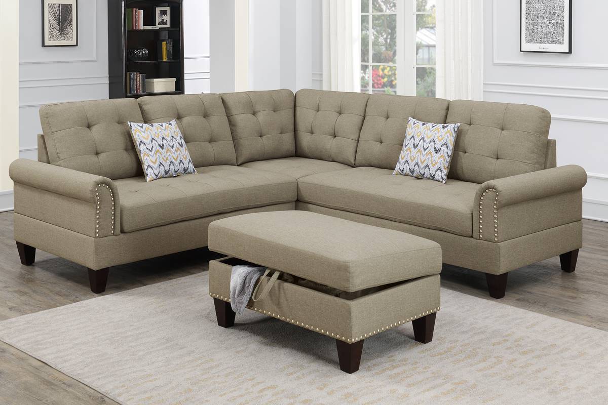 3-Pc Sectional With 2 Accent Pillow (Ottoman Included)