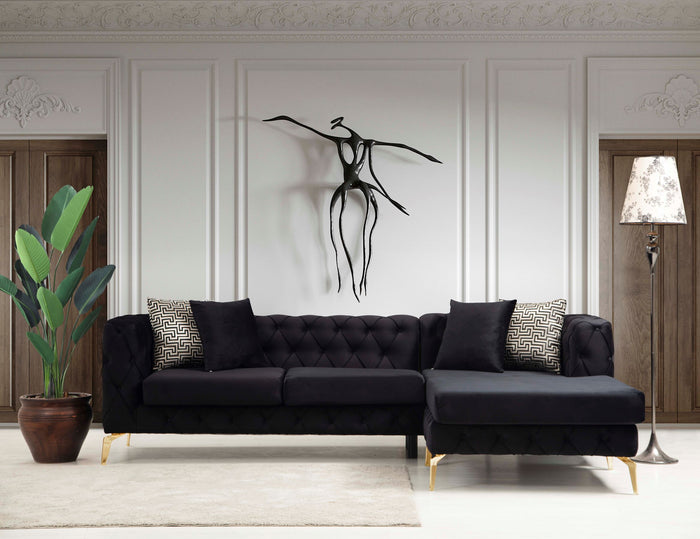 Piera Black Velvet Reversible Sectional