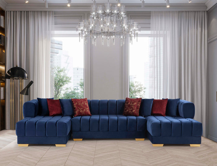 Ariana Velvet Double Chaise Sectional w/ Red Pillows