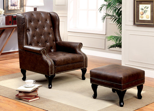 Rustic Brown Accent Chair w/ Ottoman image