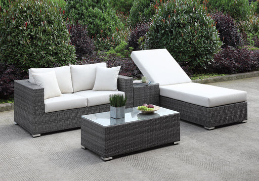 Somani Light Gray Wicker/Ivory Cushion Love Seat+adj Chaise+end Table+coffee Table image