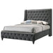 Crown Mark Giovani King Upholstered Wing Panel Bed in Dark Silver image